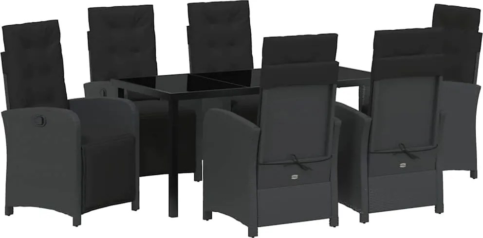 vidaXL Kert étkező szett párnával 7 pcs Fekete polirattan