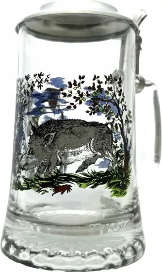 Vaddisznósörhöz való söröspohár, fémfedővel, fél literes, 0,4 l