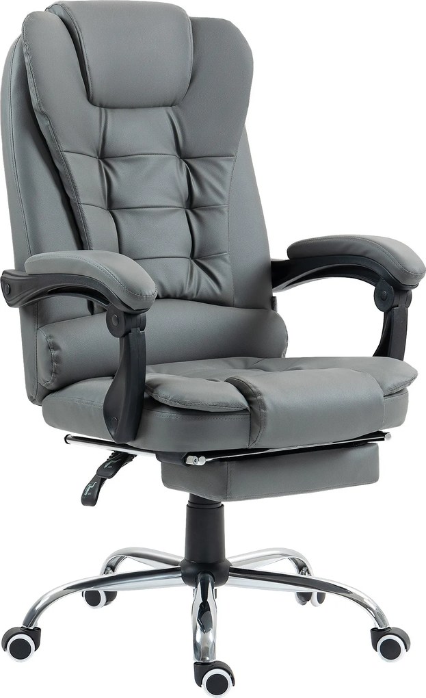 HOMCOM Executive Irodai Szék Lábpihentővel, Állítható Magasságú Íróasztali Szék, Dönthető Szék Karfával, Forgószék Irodába, Műbőr, Szürke | Aosom
