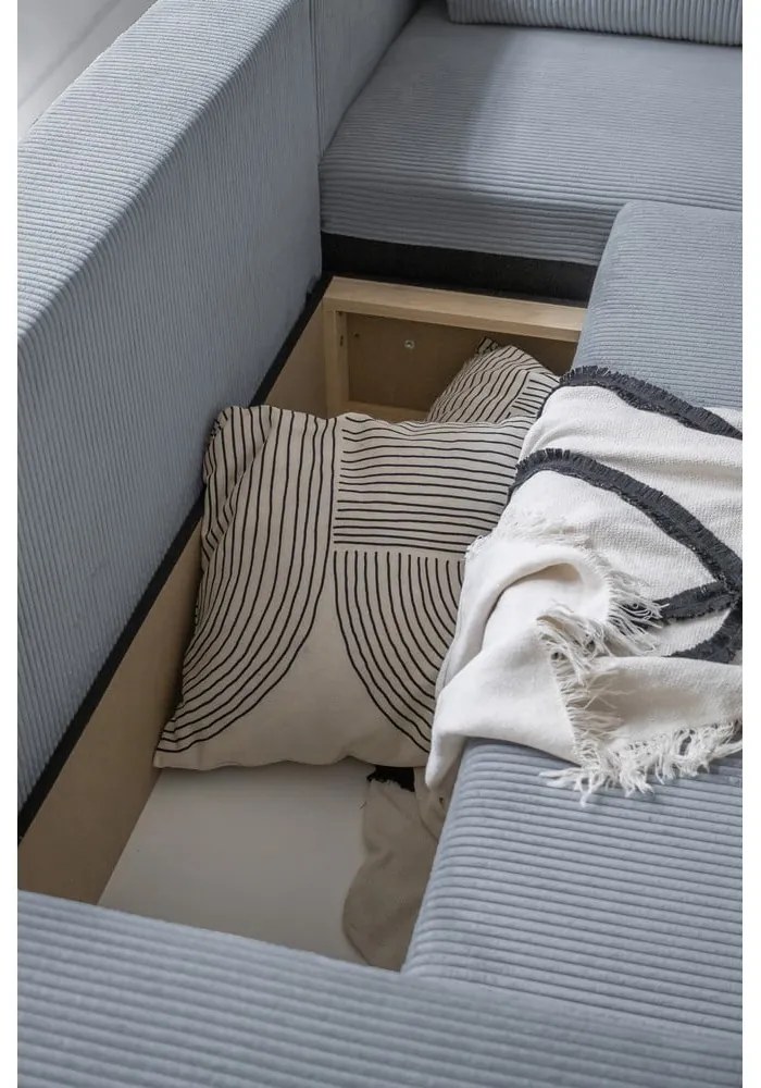 Világosszürke kordbársony kinyitható sarokkanapé (jobb oldali) Brave Dave – Miuform