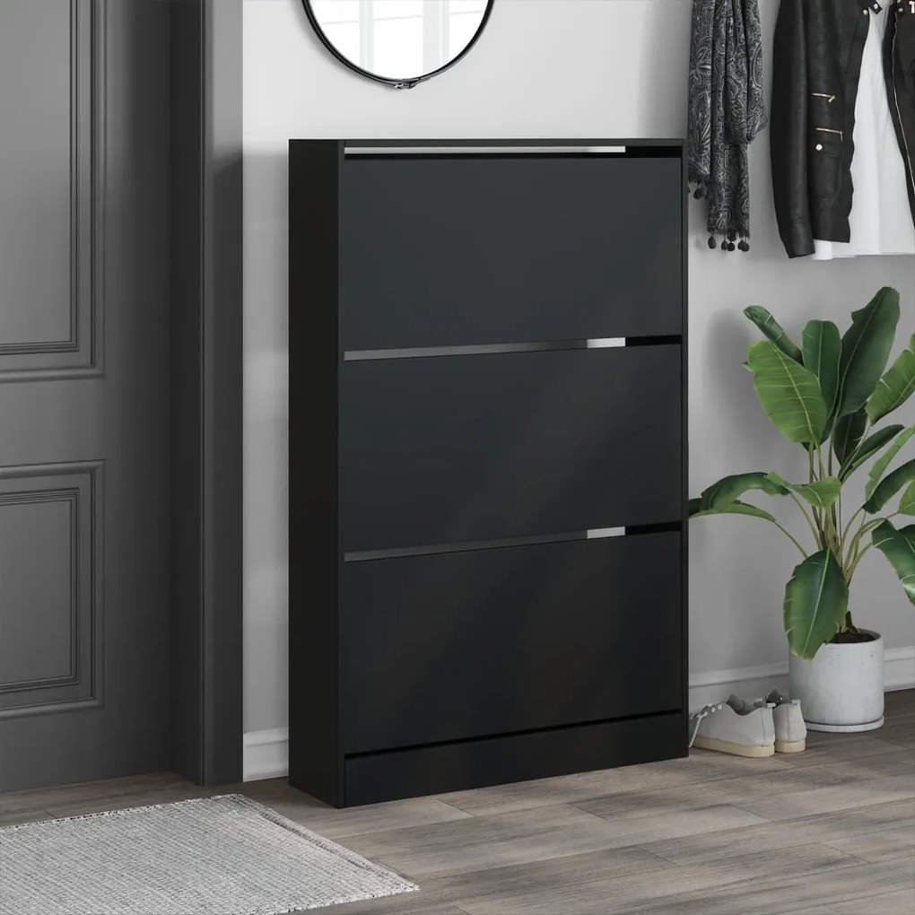 fekete szerelt fa cipőszekrény 80 x 21 x 125,5 cm