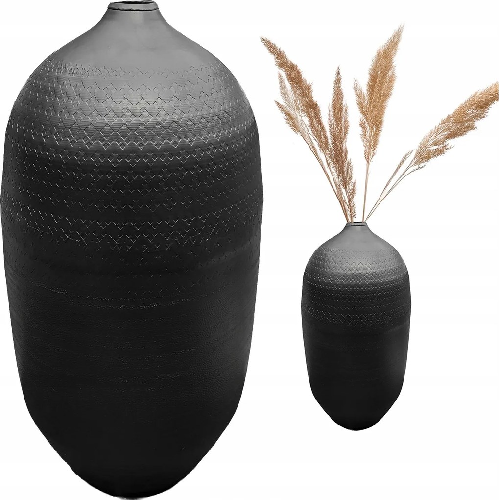 Magas Padlóváza 48cm Fekete loft fém nappali ágakhoz