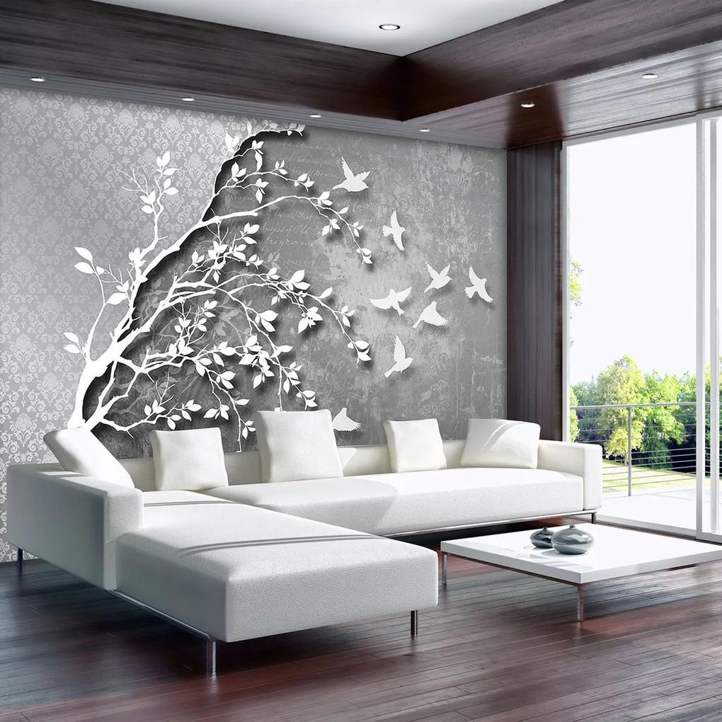 Fotótapéta - Ezüst fa madarakkal (152,5x104 cm)