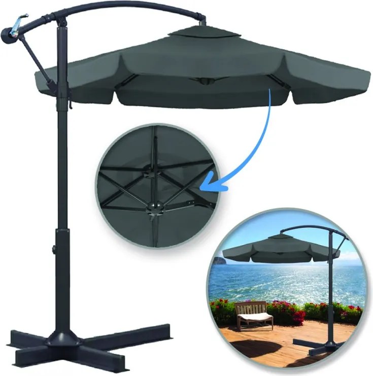 Összecsukható kerti napernyő ARCADIA 300 cm, szürke
