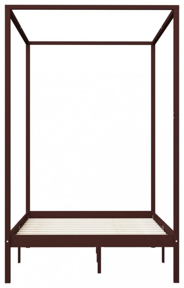 sötétbarna tömör fenyőfa baldachinos ágykeret 120 x 200 cm