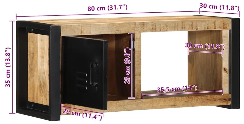 TV szekrény 80x30x35 cm tömör durva fa Mango
