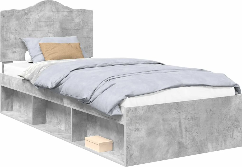 vidaXL Ágykeret fejtámlával Beton Szürke 100 x 200 cm Tömör fenyőfa