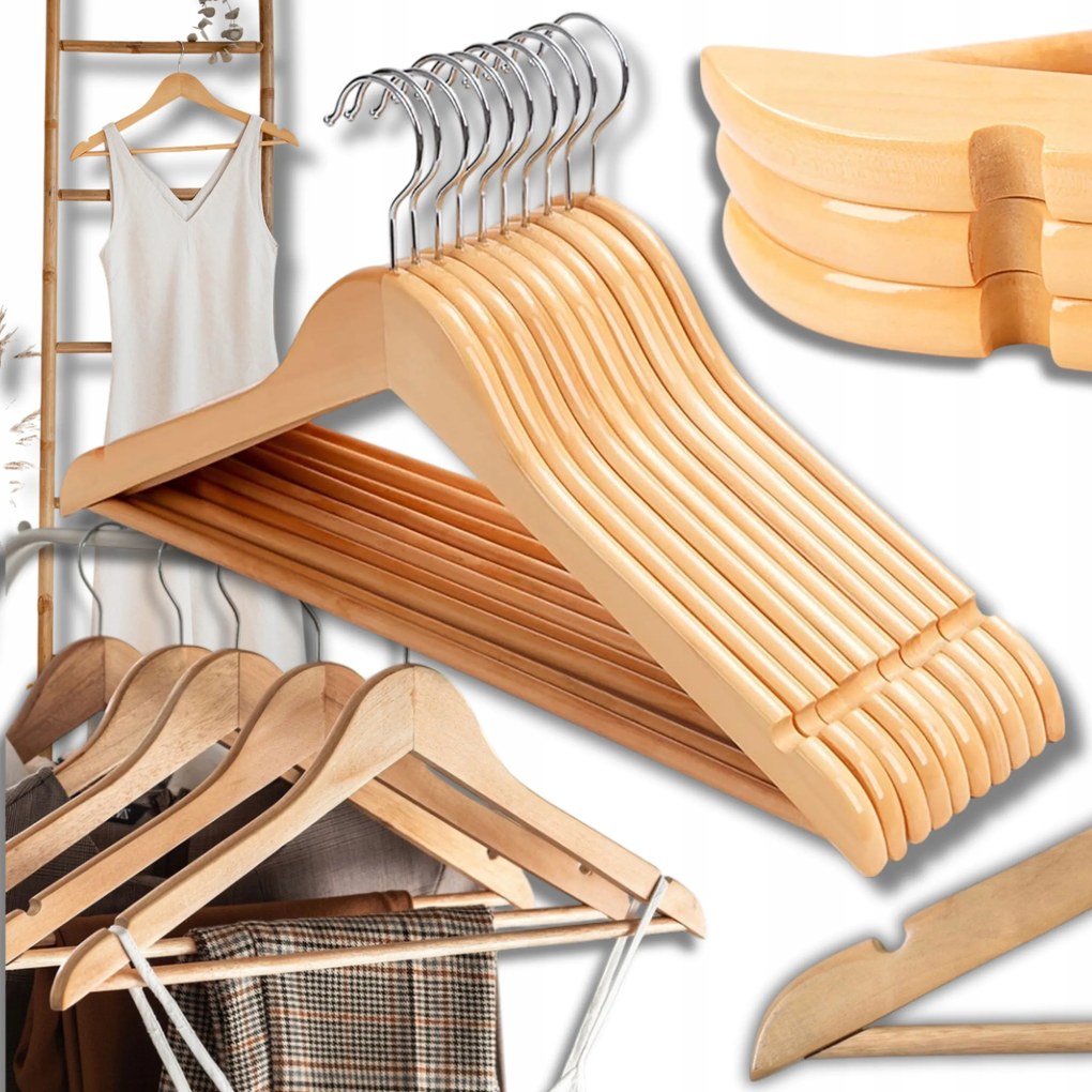 Fa Ruhaakasztók Gardróbszekrényhez 10db-OS Akasztó Szett