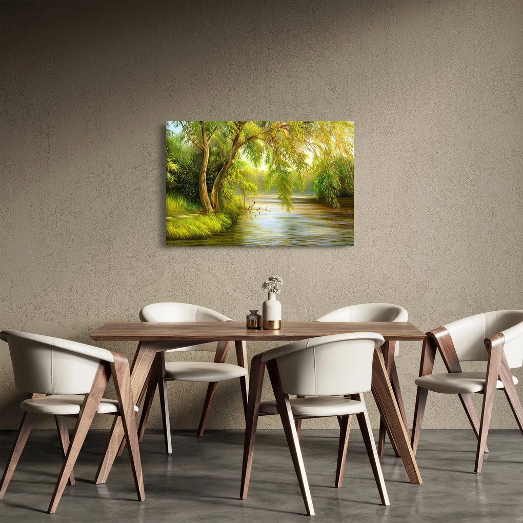 Kép - fűzfa a tó mellett, olajfestmény (90x60 cm)