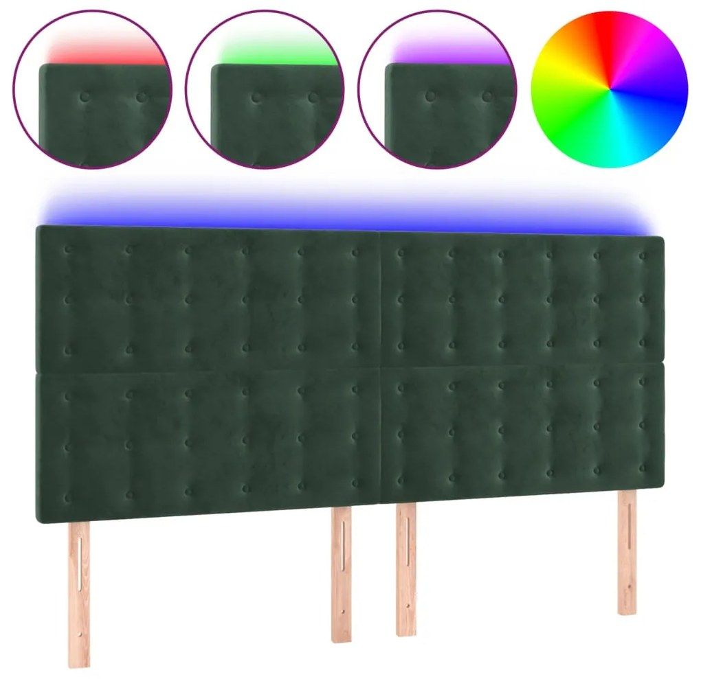sötétzöld bársony LED-es fejtámla 160x5x118/128 cm