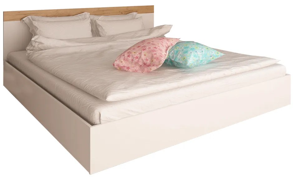 Dupla ágy, 160x200, féher/artisan tölgy, GABRIELA