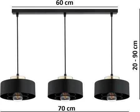 Brilagi - Kábelre függesztett csillár SPRING 3xE27/60W/230V fekete/arany