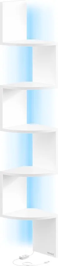 Fali sarokpolc RGB LED világítással, 5 szintes, matt fehér színben