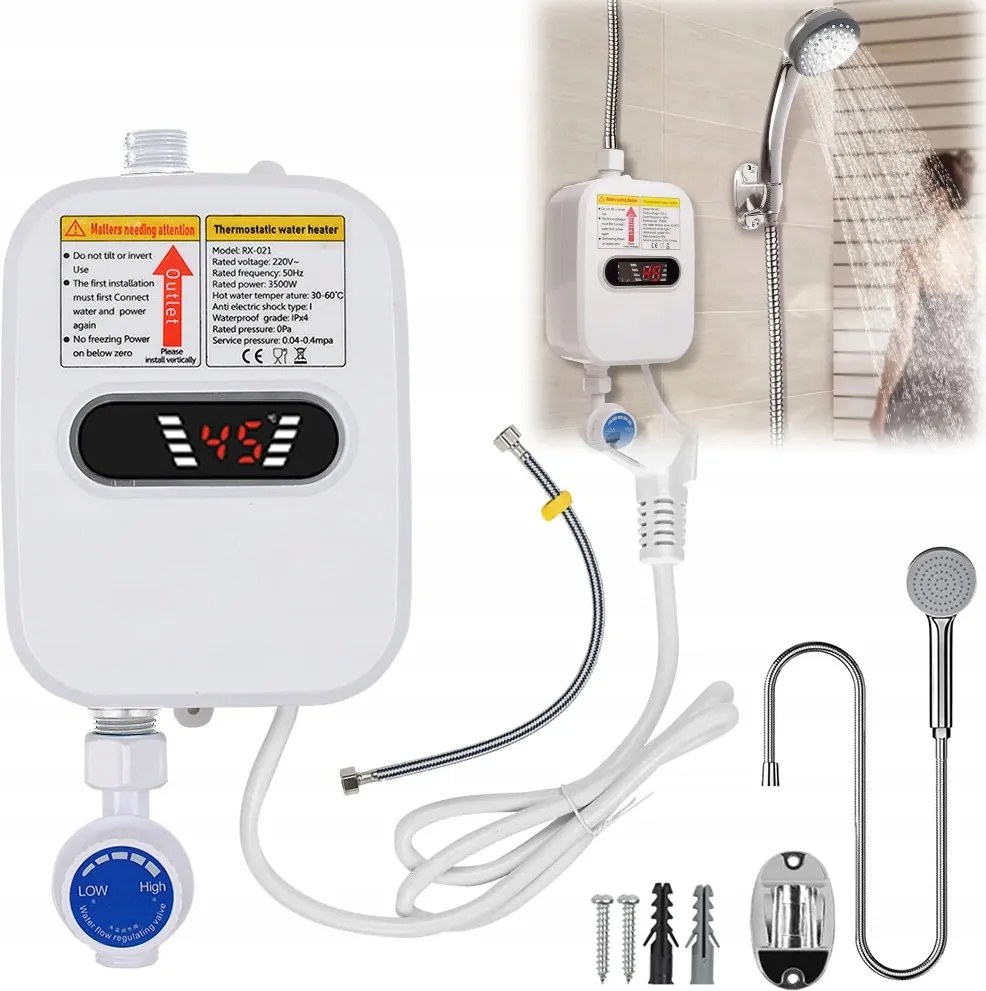 Elektromos Átfolyós Vízmelegítő 3000W Szett