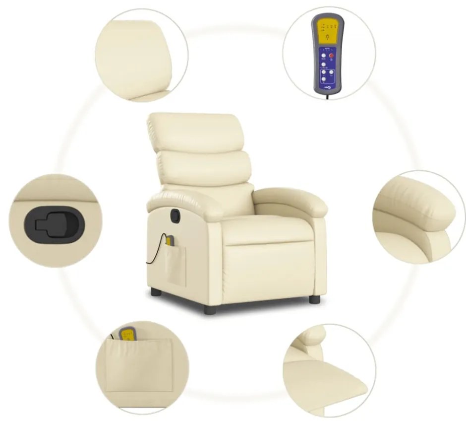 krémszínű műbőr dönthető masszázsfotel