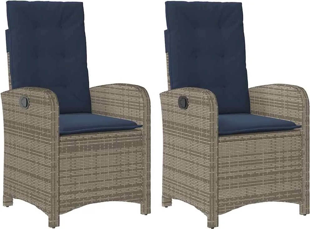 vidaXL 2 db szürke polyrattan dönthető kerti szék párnákkal