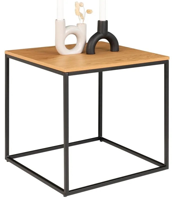 Vita tárolóasztal fekete acél kerettel és tölgyfa dekor asztallappal, 45 x 45 cm - House Nordic