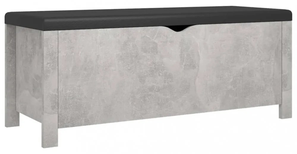 betonszürke szerelt fa tárolódoboz párnával 105 x 40 x 45 cm