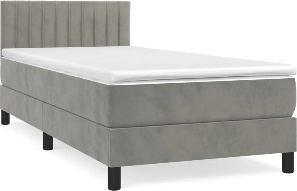 vidaXL világosszürke bársony rugós ágy matraccal 90x190 cm