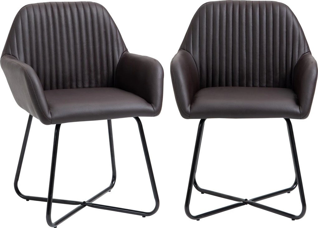 HOMCOM 2 db Modern Étkezőszék, Konyha vagy Nappali, Barna Műbőr Kárpitozott Székek 60x56,5x85cm | Aosom