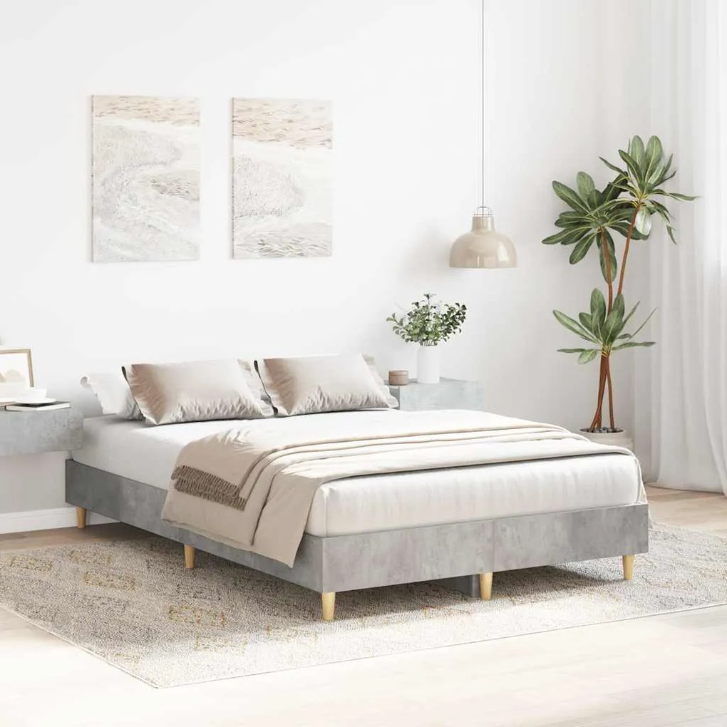betonszürke szerelt fa ágykeret matrac nélkül 120 x 200 cm