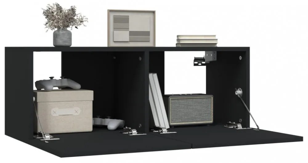 2 db fekete szerelt fa TV-szekrény 80 x 30 x 30 cm