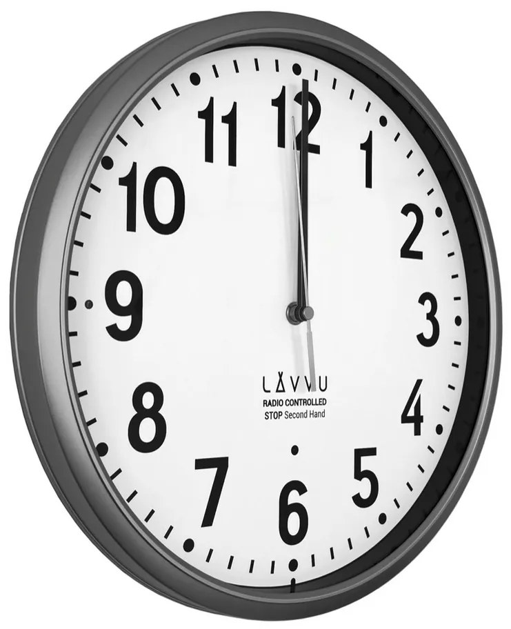 LAVVU Accurate Metallic Silver szürke rádiójel vezérlésű óra, átmérő 30 cm