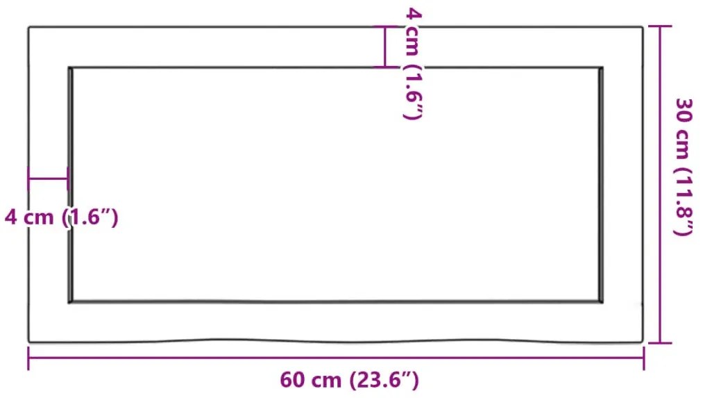 kezeletlen tömör fa fürdőszobai pult 60x30x(2-6) cm