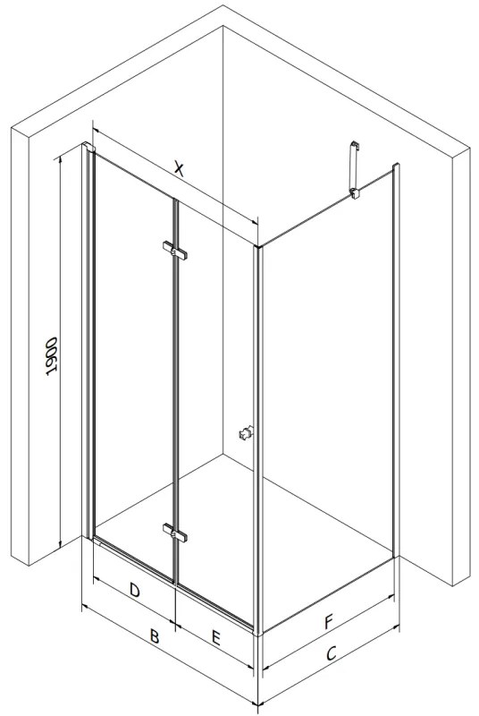 Mexen Lima zuhanykabin 100x90cm, 6mm üveg, arany profil - átlátszó üveg + Vékony zuhanytálca - 856-100-090-50-00-4010
