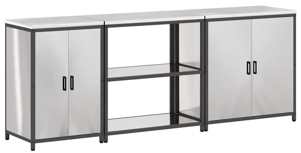 Konyhai Tároló Készlet polcokkal 3 pcs Ezüst 240 x 50 x 92 cm