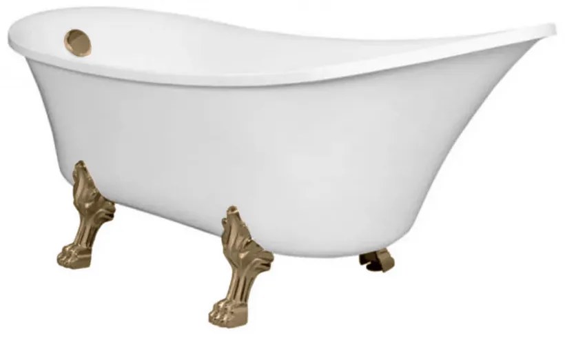 Antica szabadon álló kád antik réz lábakkal és leeresztővel