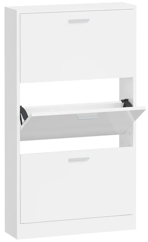 magasfényű fehér szerelt fa cipőszekrény 59x17x108 cm