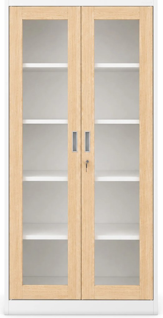 Fém szekrény vitrinnel fehér / sonoma tölgy: Eco Design AMELIA, 900 x 1850 x 400 mm