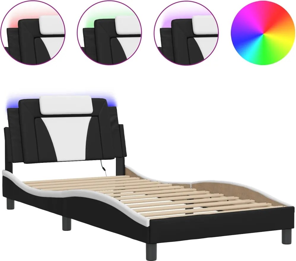 vidaXL fekete és fehér ágykeret Viana LED-ekkel matrac nélkül 100 x 200 cm