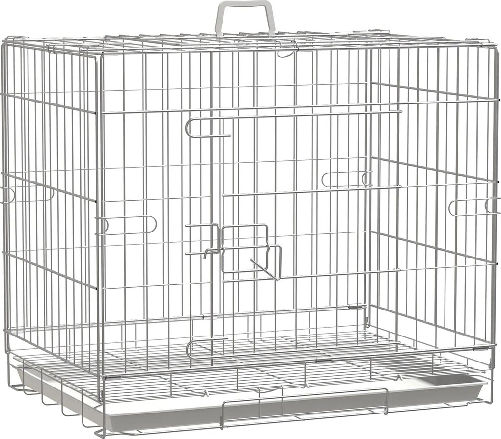 PawHut Összecsukható Fém Kábel Kutyaketrec Kihúzható Tálcával, 1 Záras Ajtó - 61 x 43 x 50 cm Fehér | Aosom