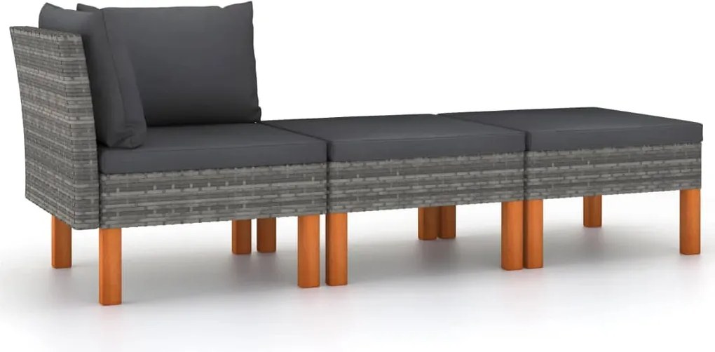 vidaXL 3 részes polyrattan és tömör eukaliptuszfa kerti ülőgarnitúra
