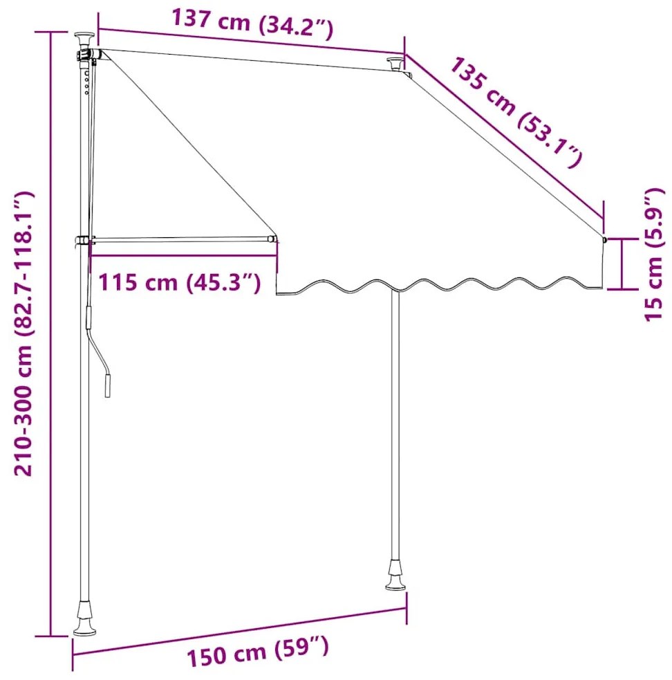 narancssárga és barna kézzel feltekerhető napellenző 150 cm