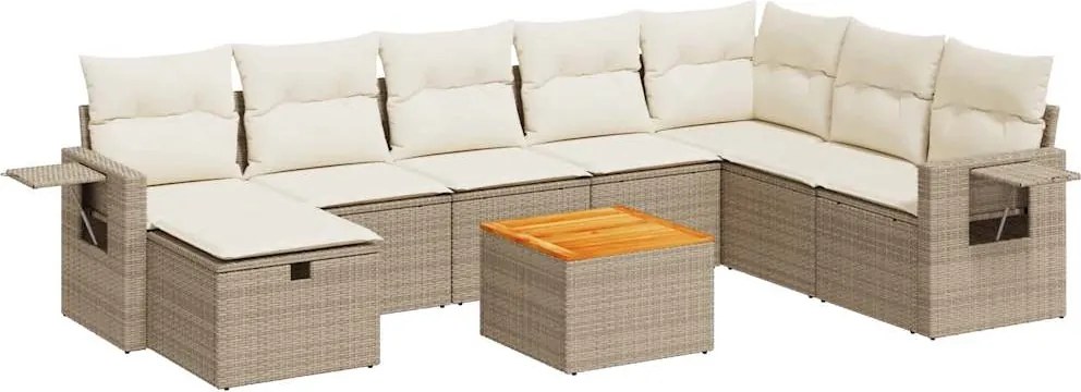vidaXL 9 részes bézs polyrattan kerti ülőgarnitúra párnákkal