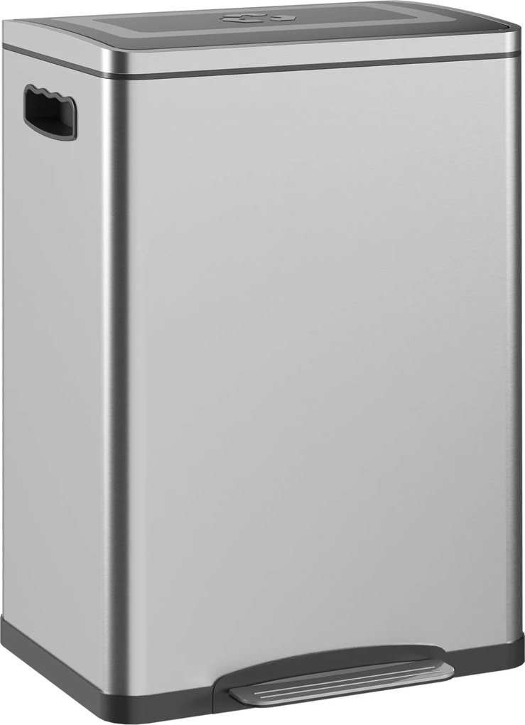 HOMCOM 40L Lépős Szemetes Zárással és Lábpedállal, 2 Belsejű Hulladékgyűjtő, Lágy Záródás, Érdekes Stílusú Szemetes a Nappaliba vagy Irodába, Rozsdame