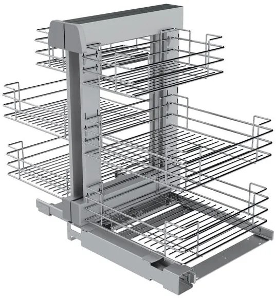 Konyhai fémrács, sarokszekrénybe, teljes kihúzás, csillapított záródás, ezüst szürke, univerzális, 1200mm, 600mm ajtó szélesség, Sige Green Line 340