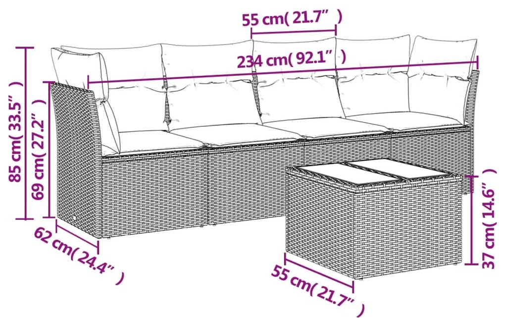 5 részes bézs polyrattan kerti ülőgarnitúra párnákkal