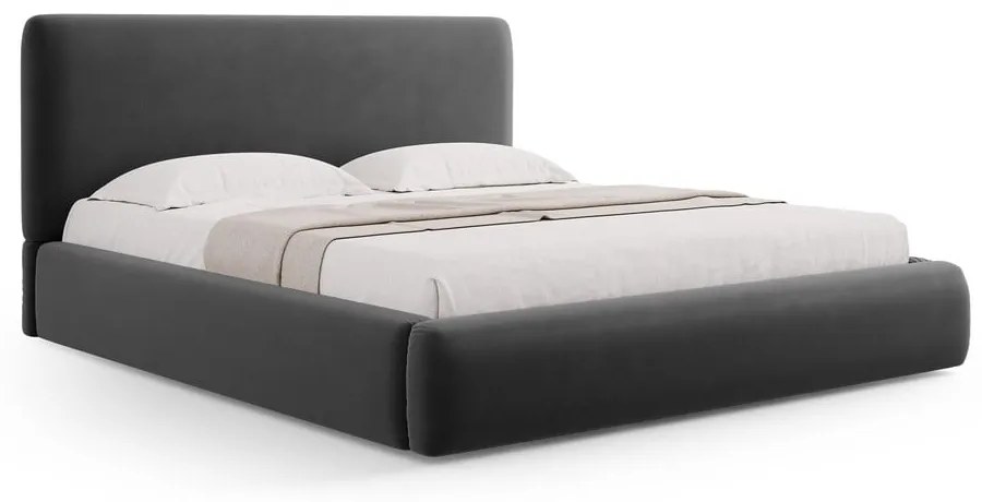 Sötétszürke kárpitozott ágyneműtartós franciaágy ágyráccsal 140x200 cm Colonel – Cosmopolitan Design