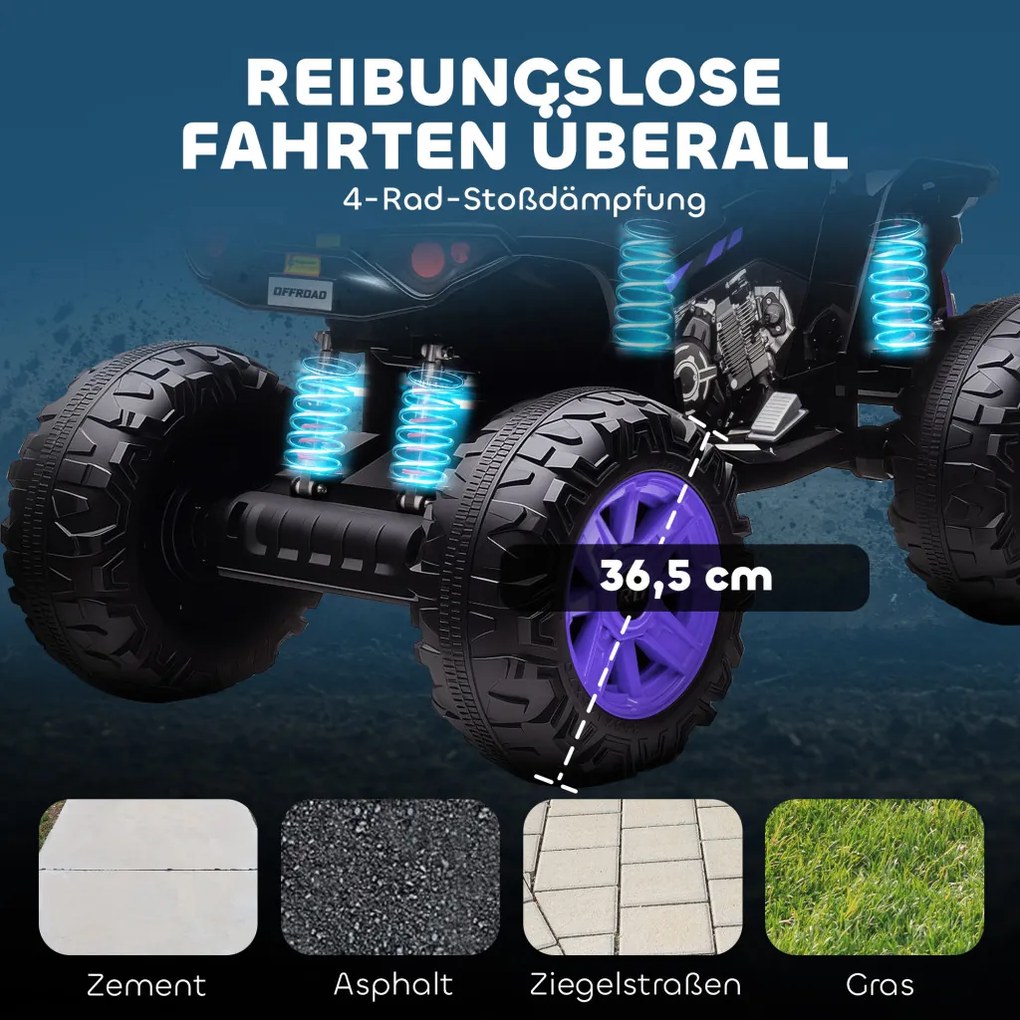 AIYAPLAY Elektromos gyermek quad, 24 V-os elektromos jármű 4 kerékkel, fényszórókkal, USB porttal, MP3, lila