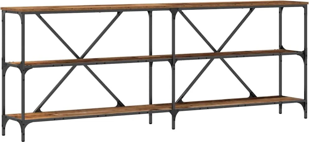 vidaXL Konzolasztal polcokkal Öreg fa 200 x 30 x 75 cm Faanyag