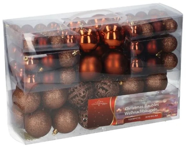 100 darabos karácsonyi függődísz gömbök (bronz)