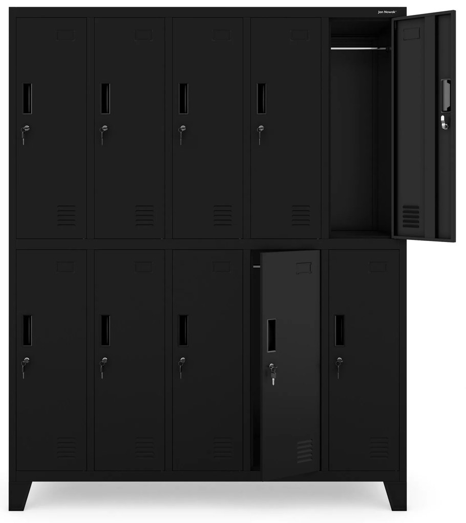 Fém BHP öltözőszekrény 10 ajtóval BARTEK 1360 x 1720 x 450 mm, fekete