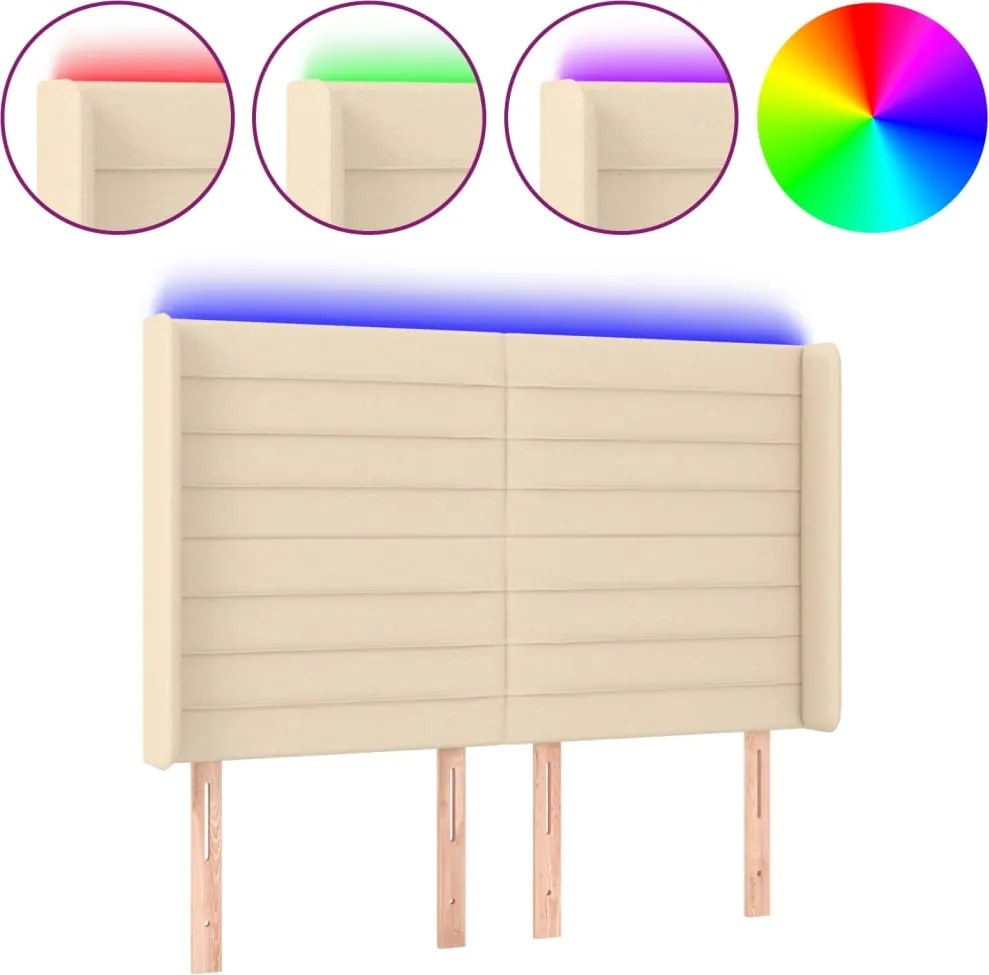 vidaXL krémszínű szövet LED-es fejtámla 147x16x118/128 cm