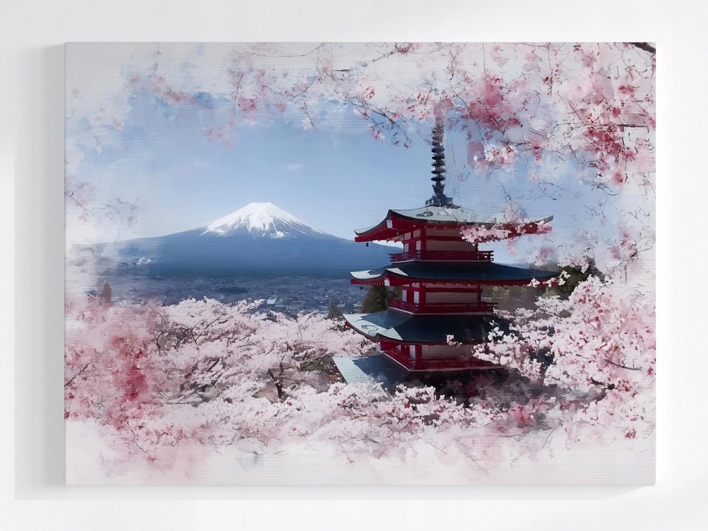 Canvas Vászonkép Japán Hegy Fuji Pagoda Sakura Cseresznyevirág 80x60