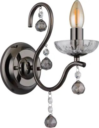 Globo 64134W Fali lámpa fém fekete-króm, füstszínű/átlátszó üvegkristályok, fény iránya: felfelé, SzxM: 140x330mm, Mélység: 240mm, 1x E14 40W 230V izzó nélkül