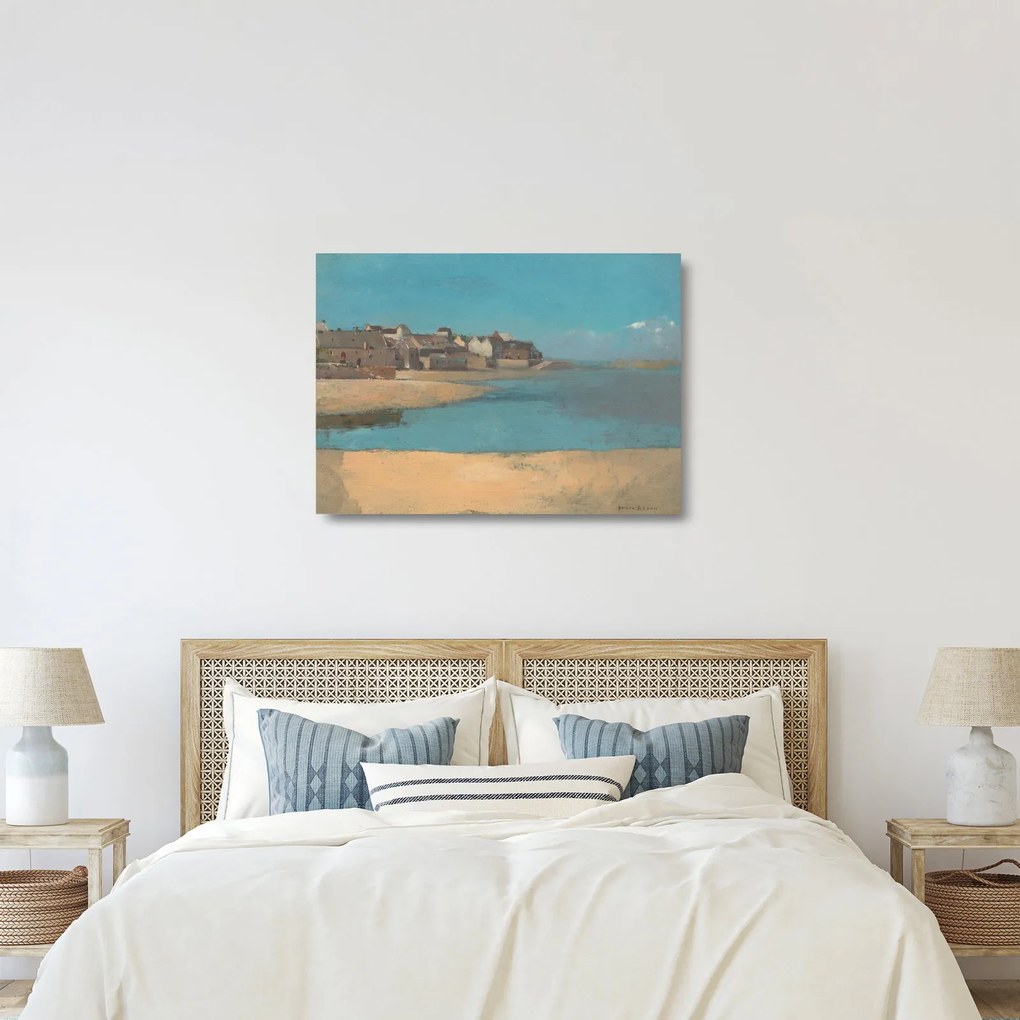 Üveg kép - Odilon Redon, Village by the Sea in Brittany, reprodukciók (70x50 cm)